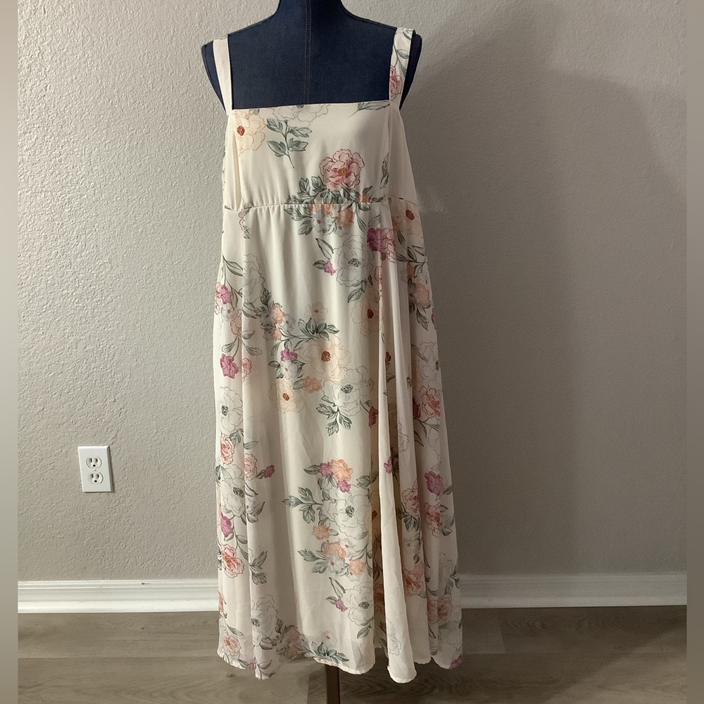 Torrid Cream Sleeveless Chiffon Floral Print Midi Summer Dress Women's Size 1X